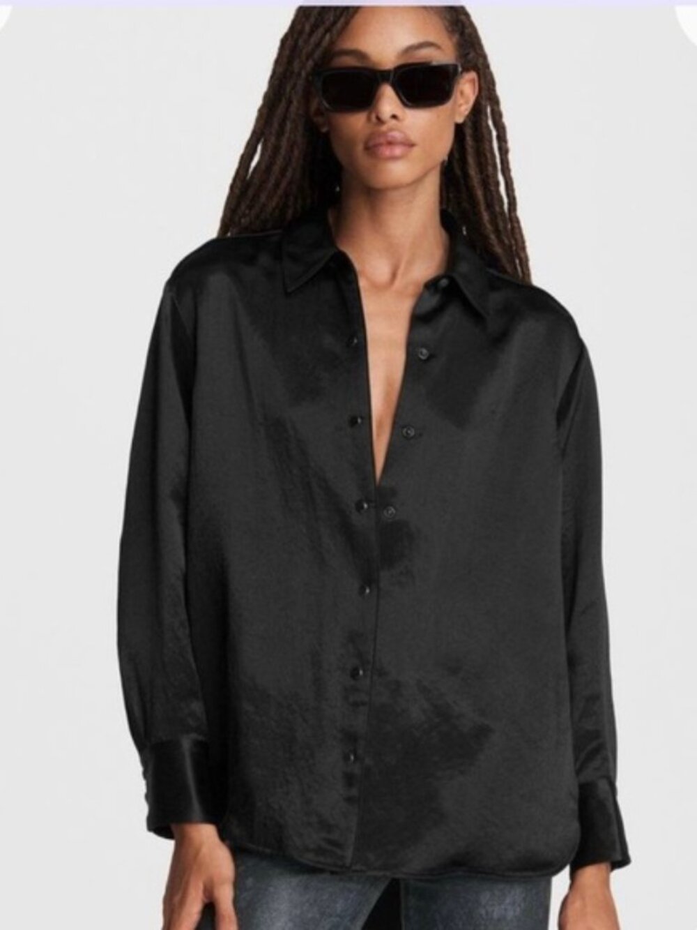 Showpo | Black Satin Button Up Blouse Relaxed Fit | Size 14